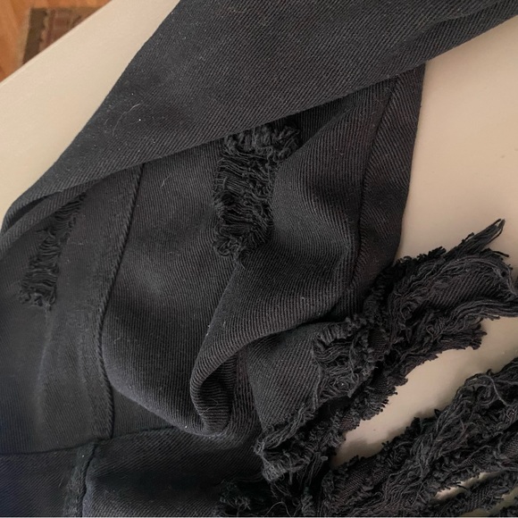 Distressed fringed black crop Jean jacket M - Picture 4 of 9